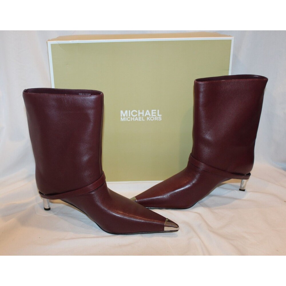 Michael Kors Women's Kasia Leather Buckle Booties Oxblood Red NIB $255 SZ 6 - Picture 2 of 8